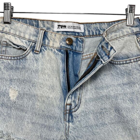 Zara High Rise Skinny Jeans Sz 6 Distressed Light Wash Blue Rigid Denim - Picture 4 of 11